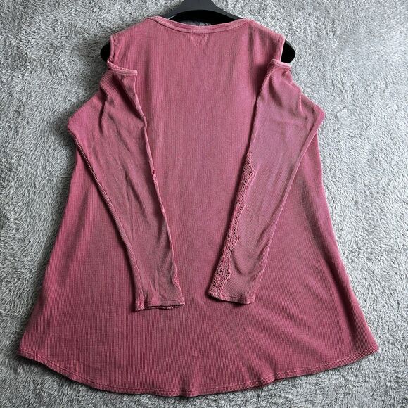 Soft Surroundings Womens Cold Shoulder Thermal Top L Boho Lace Tunic Pink Cotton - Picture 13 of 13